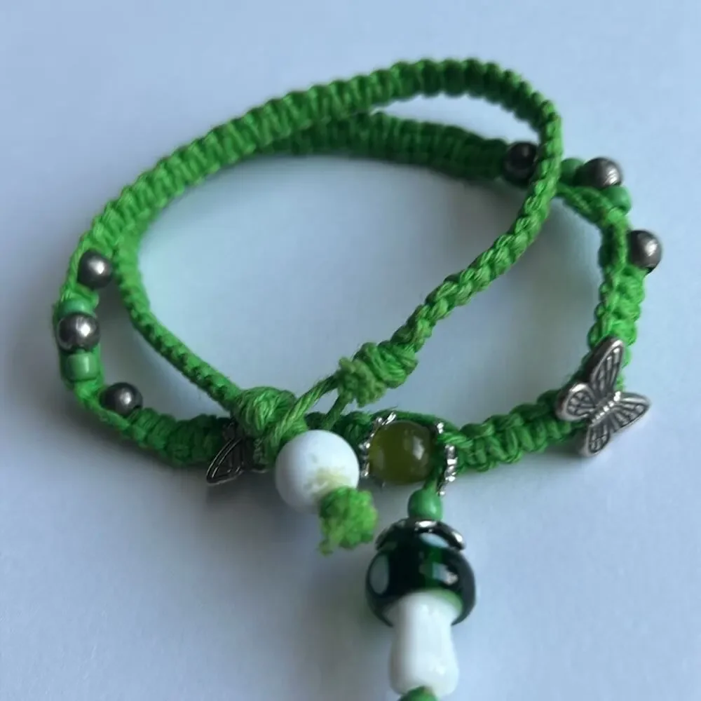 Women’s vintage dainty double layered green charm‎ beaded bracelet one size
